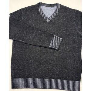 Raffi Soft Wool/Cashmere V Neck Sweater Mens M Black/Light Purple Ribbed Detail